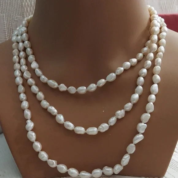 Hand Knotted 58 Inch 12 mm Baroque Pearl Necklace